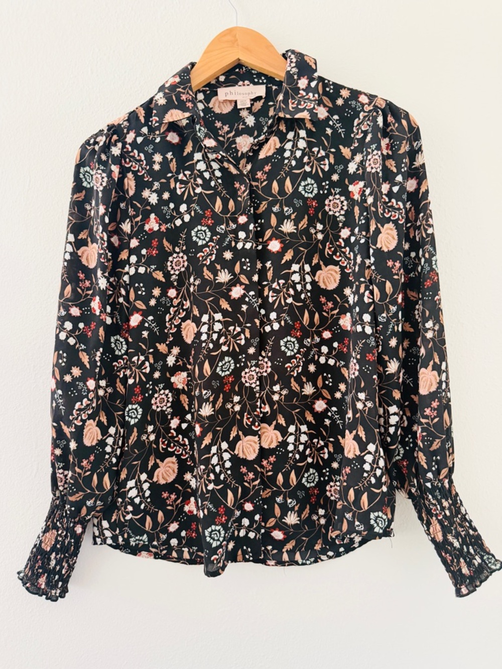 Philosophy Black Floral Long Sleeve Blouse